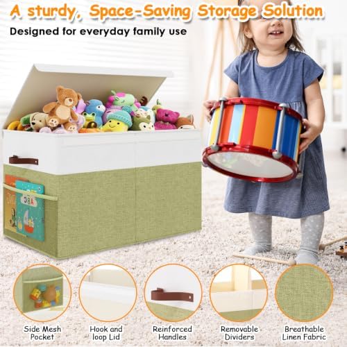 Large Toy Storage Box with Lid, Toy Chest with Divider, Foldable Organizer - Image 5