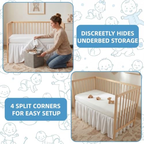 Baby Crib Skirt 100% Cotton Pleated Dust Ruffle - Image 3