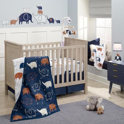 Lambs & Ivy Playful Elephant Blue/White Cotton 3-Piece Baby Crib Bedding Set by LambsIvy