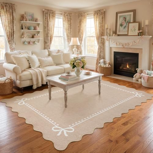 Garvee Scalloped Bow Rug for Living Room Washable Solid Camel 5x7 Area Rugs - Image 5