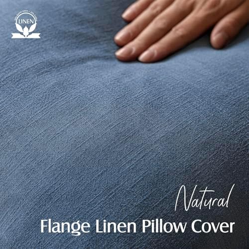 Foindtower Linen Solid Decorative Throw Pillow Covers 20x20 Inch Dark Blue - Image 2
