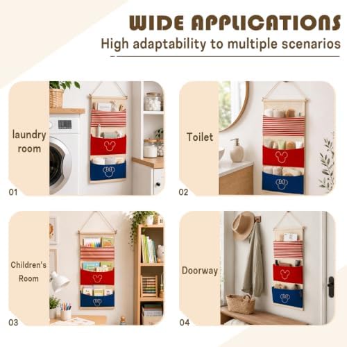 3-Pocket Hanging Wall Organizer, Striped Cartoon Design - Image 4
