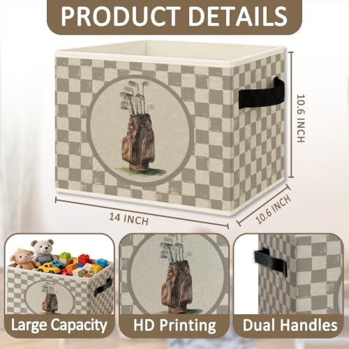 Vintage Brown Checkered Golf Bag Foldable Storage Box - Image 6
