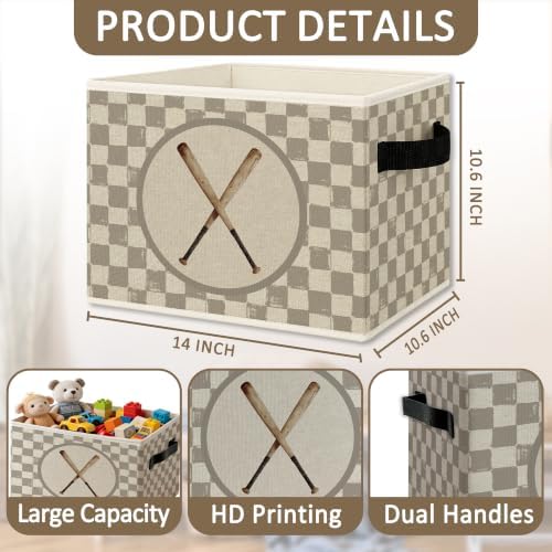 Vintage Brown Checkered Baseball Bats Foldable Storage Box - Image 6