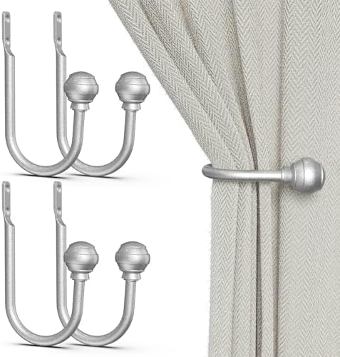 Hion Curtain Holdbacks Silver 4pcs, Curtain Tiebacks Wall Mounted Hooks by Hion