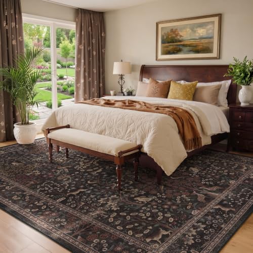 Floral Animal Print 9x12 Rugs for Living Room, Vintage Farmhouse Tree of Life - Image 4