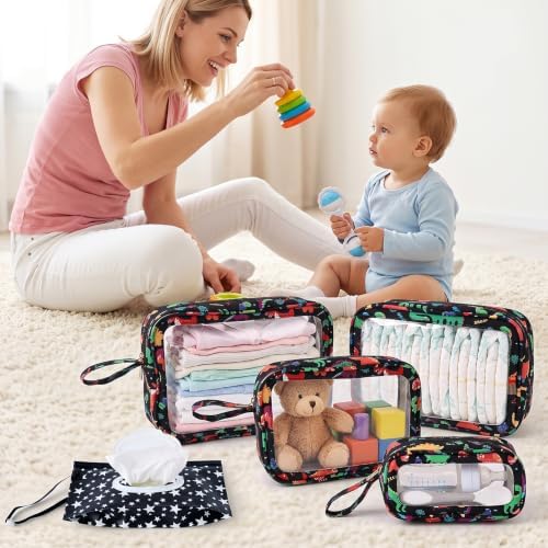 6 PCS Set TPU Diaper Bag Organizer Pouches & Wipe Dispenser Dinosaur - Image 2