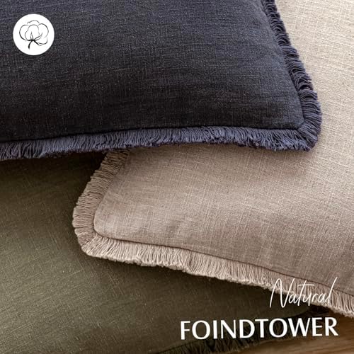 Foindtower Decorative Linen Fringe Throw Pillow Covers 16×16 Natural Linen - Image 4