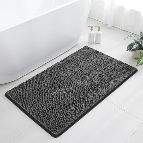 Chenille Bathroom Rug 30"x50" Dark Gray, Large Plush Bath Mat by Kildoss