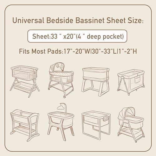 Muslin Bassinet Sheets 2 Pack, Soft Fitted Bedside Sleeper Sheet 33x20 Inch - Image 4