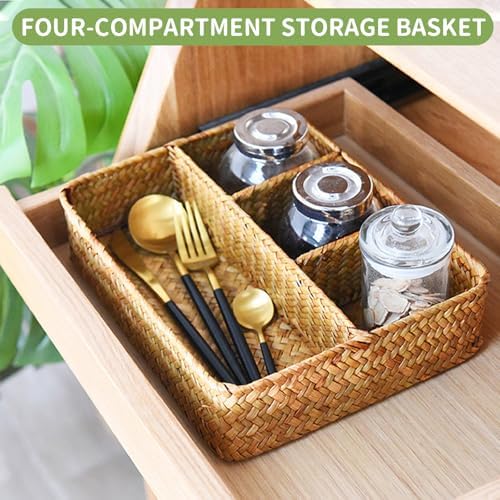 Nonam 4-Section Seagrass Tea Bag Organizer, Wicker Divided Basket - Image 4