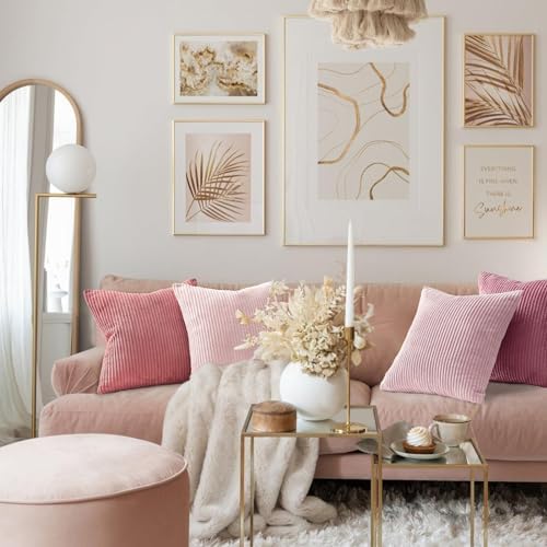 Topfinel Pink Throw Pillows Covers 18x18 Inch Set of 4, Farmhouse Corduroy - Image 4