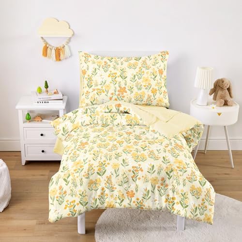 Wake In Cloud - Floral Toddler Bedding Set by WakeInCloud
