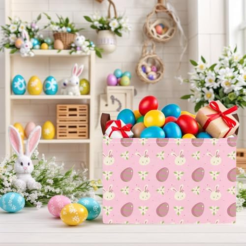 Large Cute Easter Basket for Kid Empty Gift Baby Rectangle Storage Bin Bunny - Image 5