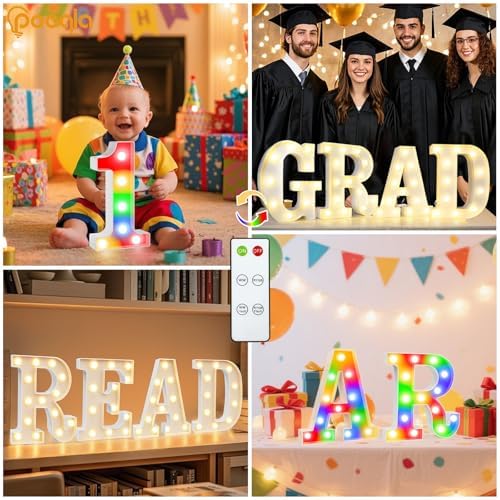 Pooqla LED Light Up Letters, Warm White and Colorful Lighted Marquee Letters - Image 5