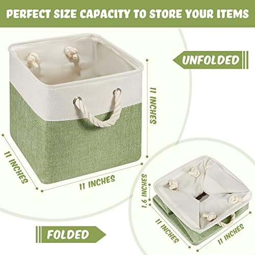 6 Pack 11x11 Inch Green Cube Storage Bins Square Fabric Cube Baskets Handle - Image 2