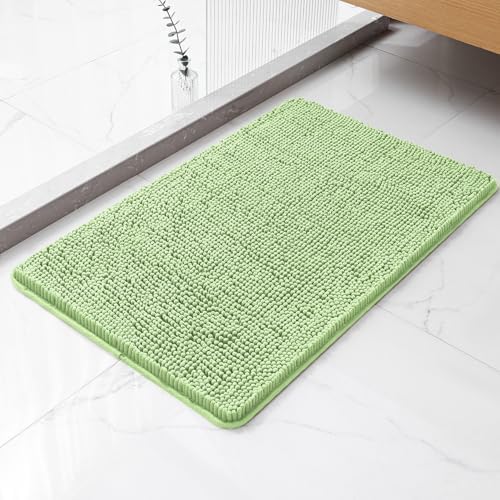 Chenille Bathroom Rug 20"x32" Seafoam Green, Non-Slip Bath Mat by Kildoss