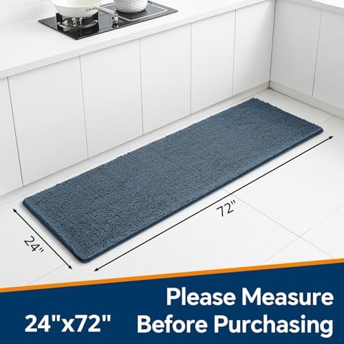 Chenille Bathroom Runner Rug 24"x72" Blue, Plush Bath Mat - Image 2