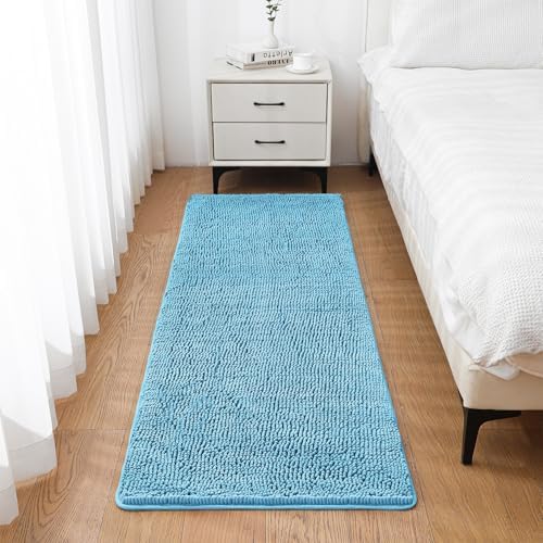 Chenille Bathroom Runner Rug 24"x72" Sky Blue, Plush Bath Mat - Image 7