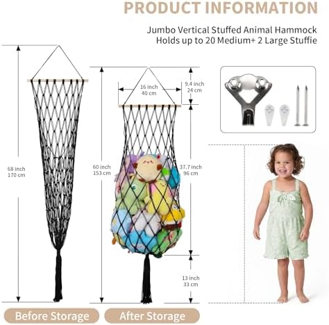 68 Inch Stuffed Animal Storage Net Corner Stuffy Hammock - Image 5