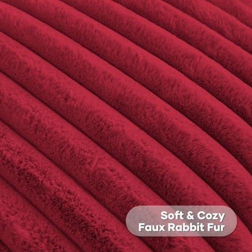 FUTEI Pack of 2 Faux Fur Throw Pillow Covers 18x18 Inch, Retro Red - Image 2