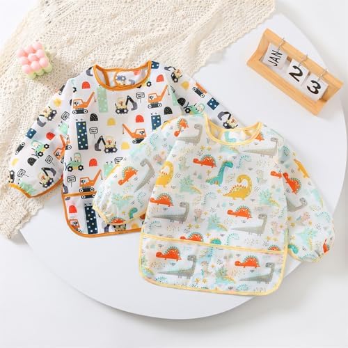 3 Pcs Waterproof Long Sleeves Baby Bibs Weaning Smock Bib 3-24 Months - Image 2