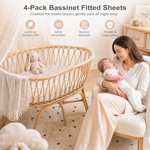 4 Pack Baby Bassinet Sheets 20" x 35" Compatible - Image 3