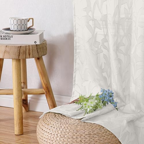 Lecloud Leia Ivory Sheer Curtains 54 Inch Length 2 Panels, Voile Light - Image 6