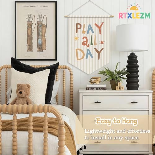RTXLEZM Playroom Decor, Play All Day Wall Banner Pennants Flag - Image 5
