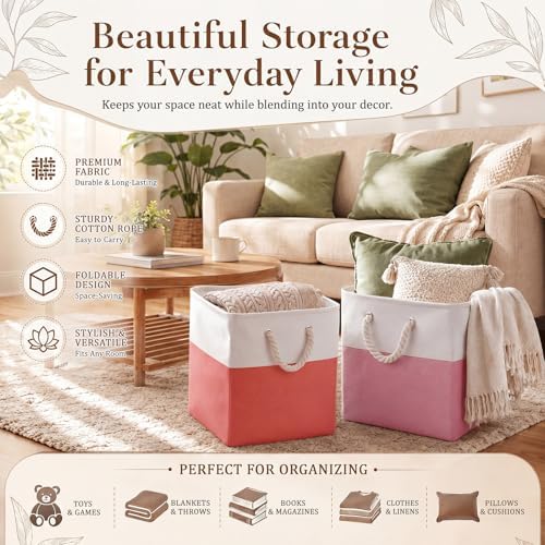 6 Pack 13x13 Inch Cube Storage Bins Fabric Square Cube Baskets, Light Pink - Image 5