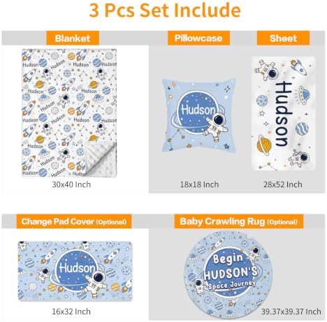 Custom Baby Boy Minky Crib Bedding Set, Astronaut Bedding 3 Pcs Set - Image 4