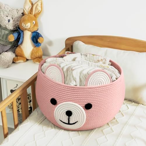 CherryNow Large Baby Basket for Gifts Empty, Cute Bear Design, Brght Pink - Image 6