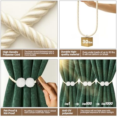Hion Magnetic Curtain Tiebacks Beige 2pcs, Curtain Holdbacks Hooks Holders - Image 4