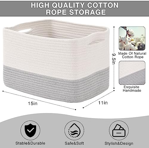 ICERZCZ Storage Baskets for Organizing Shelves, Woven Cotton Rope Bins for Baby - Image 3