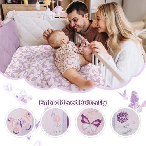 Mini Crib Bedding Set for Girls, 3 Pieces Floral Butterfly Baby Girl Bedding Set - Image 5