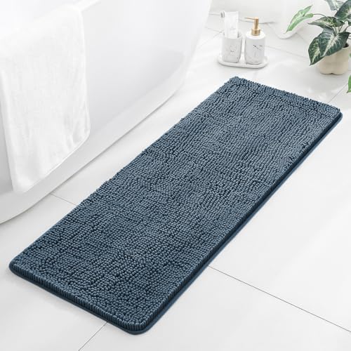 Chenille Bathroom Runner Rug 17"x47" Blue, Plush Bath Mat by Kildoss