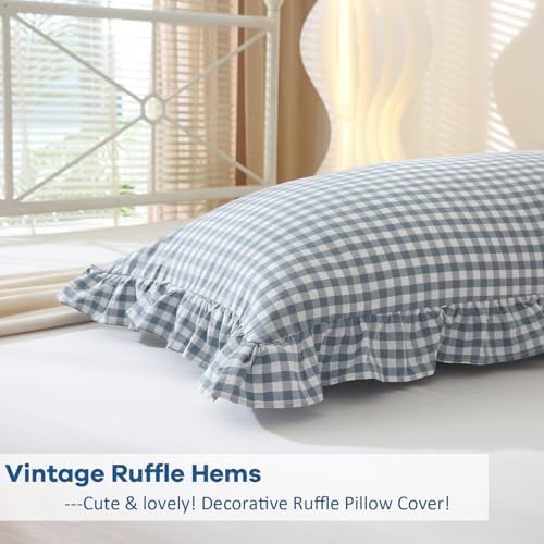 Dust Blue White Gingham Ruffle Body Pillow Cover 20"x54" - Image 4
