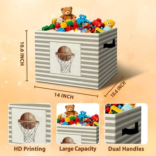 Rustic Basketball Hoop Storage Bins Boxes Handles - Image 3