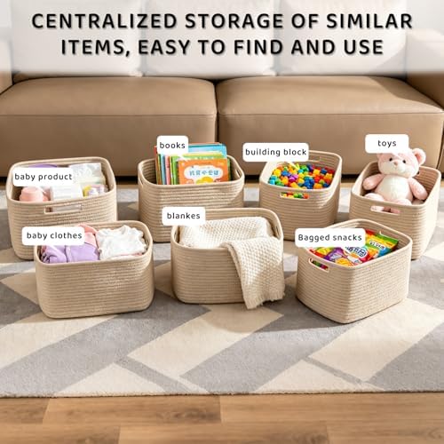 4 Pack Storage Baskets for Organizing, and Clothes, Cotton Rope Basket for - Image 6