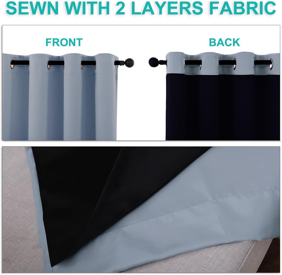 NICETOWN 100% Blackout Curtains 45 inches Long, 1 Pair, 42 inches Width Each Panel, Vintage Blue, 2 Thick Layers Completely Blackout Window Treatment Thermal Insulated Lined Drapes for Small Window