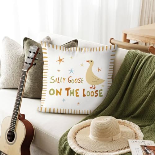 Cute Yellow Silly Goose Pillow Cover Toddler Bedroom Decor - Image 3