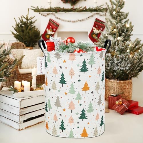 QUEENLALA Large Foldable Round Storage Basket Laundry Hamper, Pine tree - Image 7