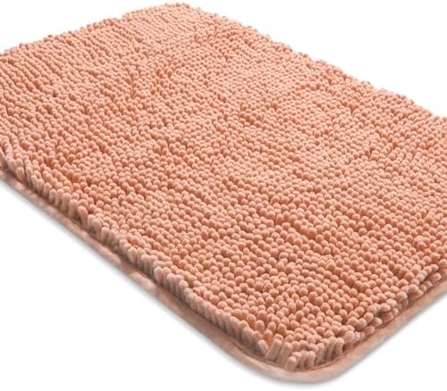 Yeaban Chenille Dusty Pink Bathroom Rug 26"x44", Non-Slip Rubber Backing by Yeaban