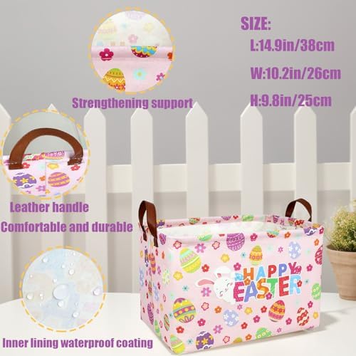 Pink Easter Basket for Kid Large Empty Baby Rectangular Cute Easter Gift - Image 4