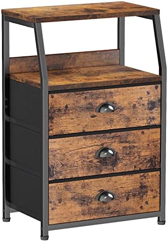 Furnulem Nightstand with 3 Fabric Drawers, Small Bedroom Storage Cabinet by Furnulem