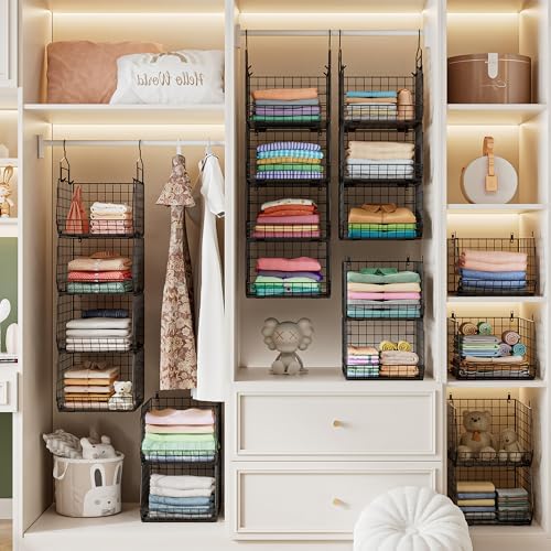4" Extra Deeper Hanging Closet Organizers and Storage, 4 Tier Foldable Wire - Image 7