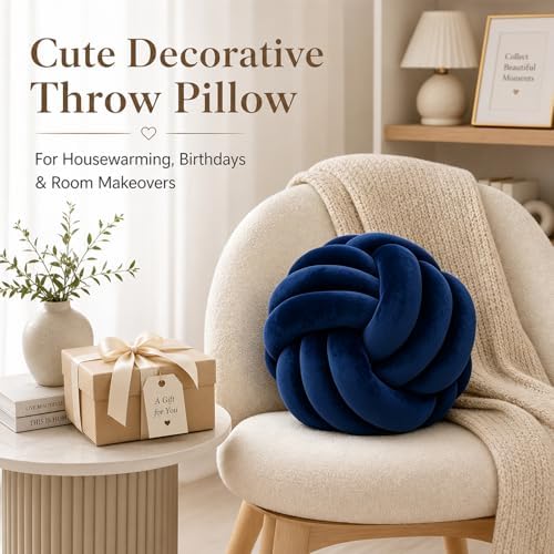 Petrella Navy Blue Knot Pillow Ball, 8 Inch Round Decorative Pillow - Image 4