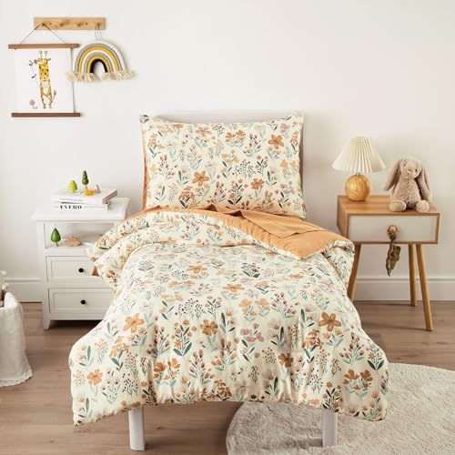 Wake In Cloud - Floral Toddler Bedding Set by WakeInCloud