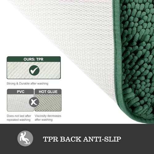 Yeaban Chenille Dark Green Bathroom Rug 20"x32", Non-Slip Rubber Backing - Image 3