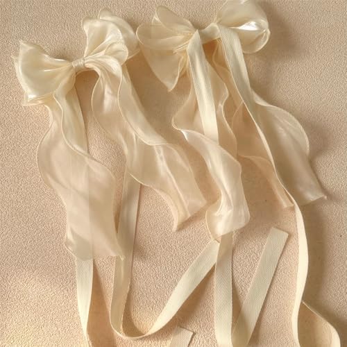 2 Pack French Silky Bow Curtain Tiebacks, Elegant Lace Ribbon - Image 2